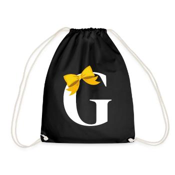 Letter G yellow bow - Drawstring Bag - black - Front