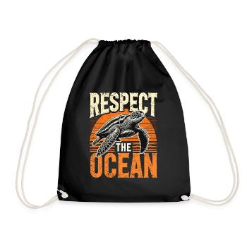 respect the ocean T-shirt, meeres T-shirt, Naturli - Turnbeutel - Schwarz - Vorne