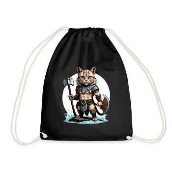 Cat Wikinger Viking Katze Geschenk Süß - Turnbeutel - Schwarz - Vorne