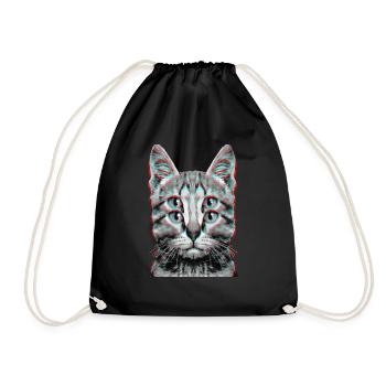 Glitch Weird Cat Kitten Optical Illusion - Drawstring Bag - black - Front
