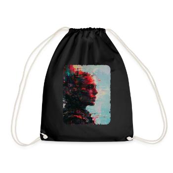 Women Abstract Portrait in Red - Drawstring Bag - black - Front