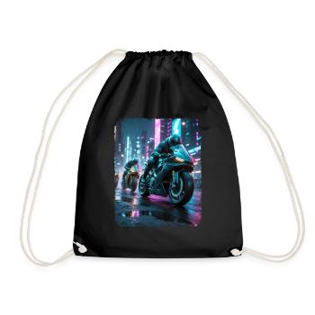 Cyberpunk-Motorradfahrer - Turnbeutel - Schwarz - Vorne