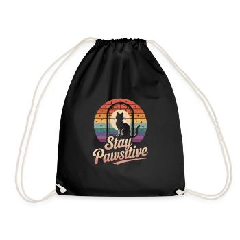 Stay Pawsitive: Cat & Retro Vibes - Drawstring Bag - black - Front