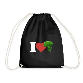 I Love Broccoli, Gemüse, vegetarisch, vegan - Turnbeutel - Schwarz - Vorne