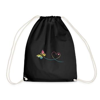 Butterfly with heart, valentine's day, birthday - Drawstring Bag - black - Front