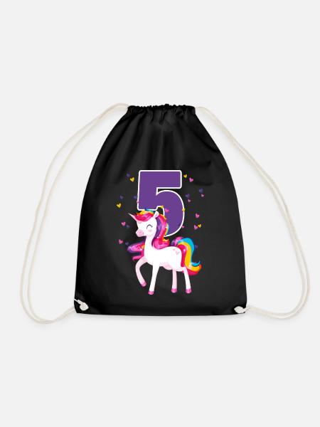 5. Geburtstag Mädchen Einhorn 5 Jahre Geschenk - Turnbeutel - Schwarz