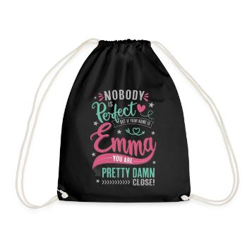Emma Name - nobody is perfect - Name Day Gift - Drawstring Bag - black - Front