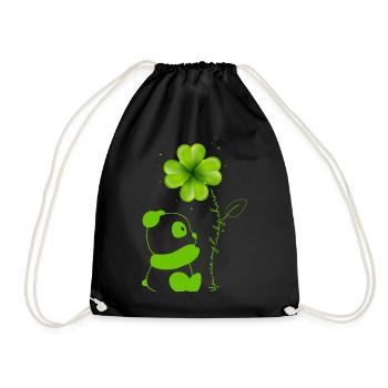 You Are My Lucky Charm Panda Shamrock - Drawstring Bag - black - Front