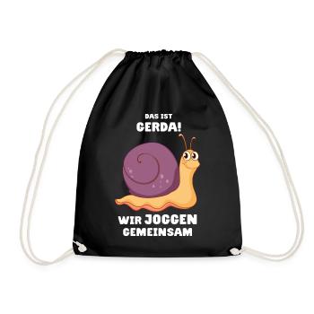 Das ist Gerda Wir joggen gemeinsam, Laufen, Rennen - Turnbeutel - Schwarz - Vorne