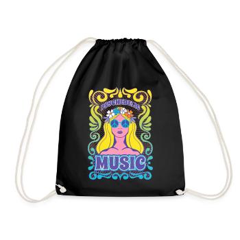 Hippie Music Graphic - Drawstring Bag - black - Front