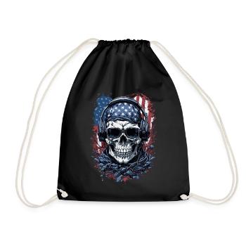 American Skull Flag Sunglasses Style - Drawstring Bag - black - Front