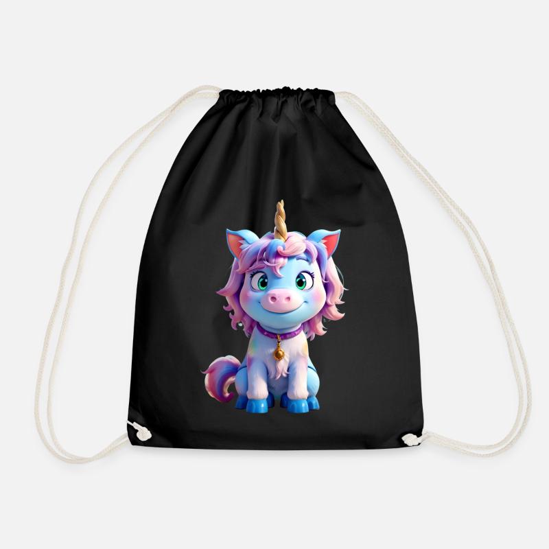 Colorful 3D Unicorn - Drawstring Bag - black