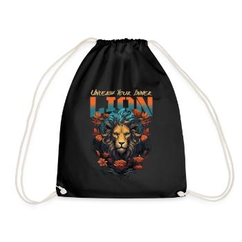 lion, lion head, strong, wild, pride, brave, royal, - Drawstring Bag - black - Front