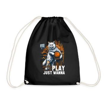 Basketball Cat Long Hair Gift - Drawstring Bag - black - Front