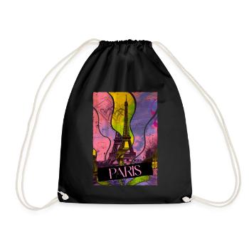 Paris, France, City, Skyline, Eiffel Tower, Colorful - Drawstring Bag - black - Front