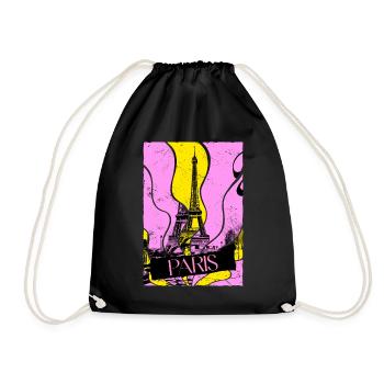 Paris France City Skyline Eiffel Tower Vintage - Drawstring Bag - black - Front