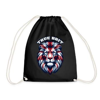 Union Jack UK Flag Lion Face Great Britain King - Drawstring Bag - black - Front