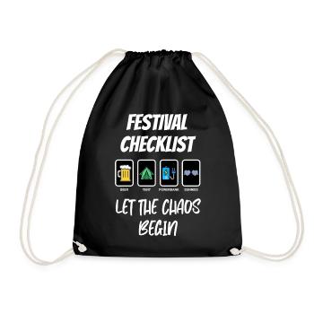 Festival Checklist – Let the Chaos Begin - Turnbeutel - Schwarz - Vorne