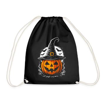 Citrouille effrayante avec chapeau de sorcière et pleine lune - Sac de sport léger - noir - Devant