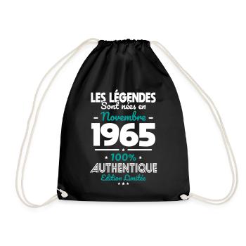 Anniversaire 60 ans - Légendes nées Novembre 1965 - Sac de sport léger - noir - Devant