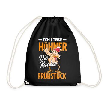 I love chickens – they poop breakfast - Drawstring Bag - black - Front