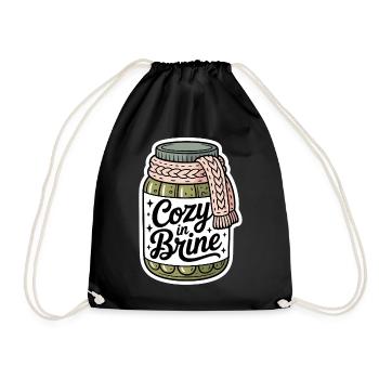 Cozy In Brine Funny Cucumber Jar Humor - Drawstring Bag - black - Front