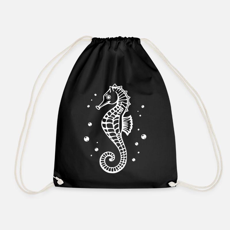 Seepferdchen weiß Geschenkidee für Schwimmer - Turnbeutel - Schwarz