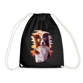 Cool Border Collie Before Sunset With - Drawstring Bag - black - Front