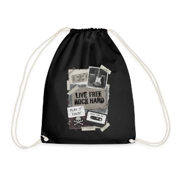 Live Free Rock Hard - Vintage Rock Music - Drawstring Bag - black - Front
