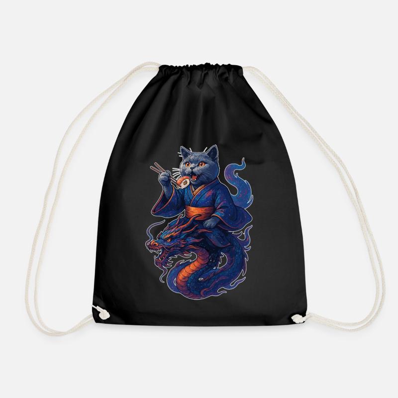 Sushi British Shorthair Cat Blue Dragon Gift - Drawstring Bag - black