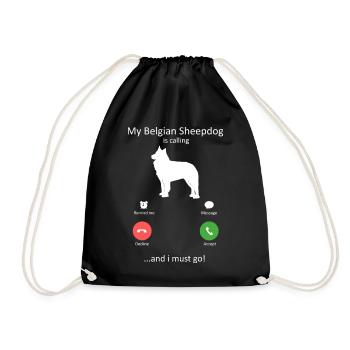 Belgian Sheepdog Is Calling Phone Screen Art Dog - Drawstring Bag - black - Front