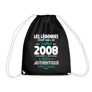 Anniversaire 18 ans - Légendes nées Juillet 2008 - Sac de sport léger - noir - Devant