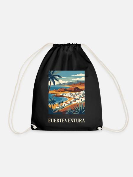 Fuerteventura Coastal Poster Canary Islands Spain - Drawstring Bag - black