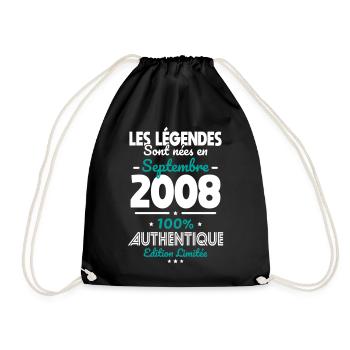 Anniversaire 18 ans - Légendes nées Septembre 2008 - Sac de sport léger - noir - Devant