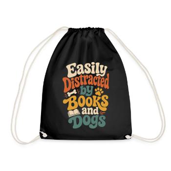Easily distracted by books and dogs - Drawstring Bag - black - Front