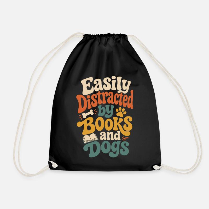 Easily distracted by books and dogs - Drawstring Bag - black