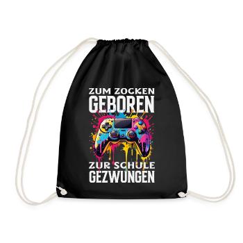 Zum Zocken Geboren Zur Schule Gezwungen Bunt - Turnbeutel - Schwarz - Vorne