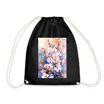 Aquarellfarben pastellfarbene Kirschblüten - Turnbeutel - Schwarz - Vorne
