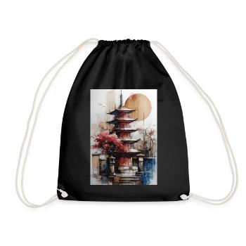 Zen-Sonne-Aquarellpagode - Turnbeutel - Schwarz - Vorne