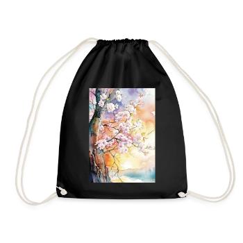 Cherry trees in Aube Watercolor - Drawstring Bag - black - Front