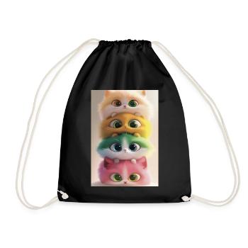 Stacked Rainbow Plush Cats - Drawstring Bag - black - Front