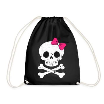 Cute skull with pink bow - Drawstring Bag - black - Front