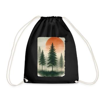 Vintage Forest Sunset Watercolor - Drawstring Bag - black - Front