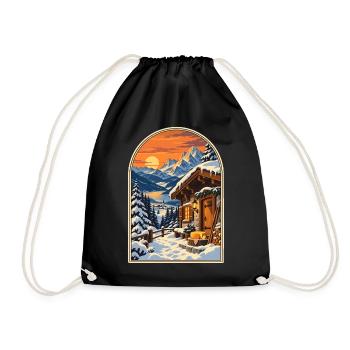 Alpenchalet bei Sonnenuntergang Reiseplakat - Turnbeutel - Schwarz - Vorne