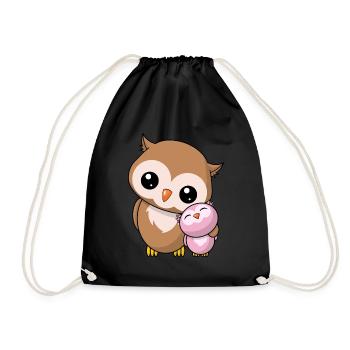 Eulen Geschwister - Niedliche Eule Geschenk Kawaii - Turnbeutel - Schwarz - Vorne