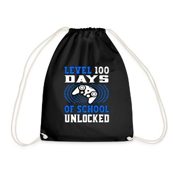 Level 100 Days of school unlocked blue - Drawstring Bag - black - Front