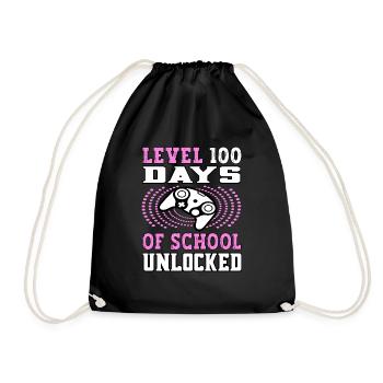 Level 100 Days of school unlocked pink - Drawstring Bag - black - Front