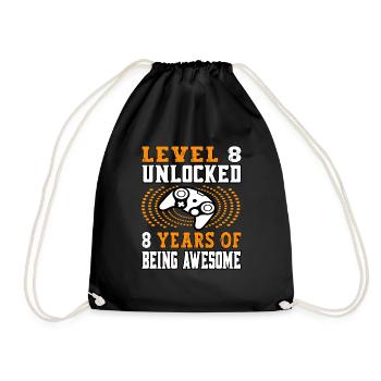 Level 8 unlocked 8 years old - 8 birthday orange - Drawstring Bag - black - Front