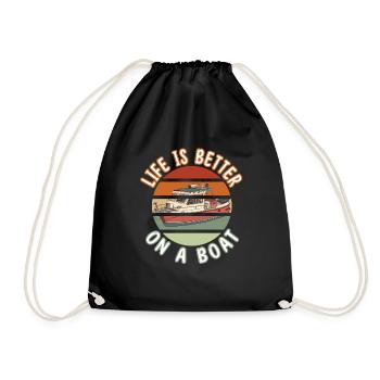 Old Retro Life is better on a boat - Boot Kapitän - Drawstring Bag - black - Front
