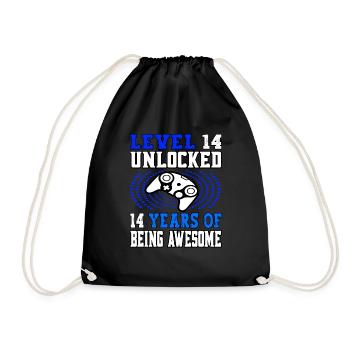 Level 14 unlocked - 14 Geburtstag Gamer blau - Drawstring Bag - black - Front